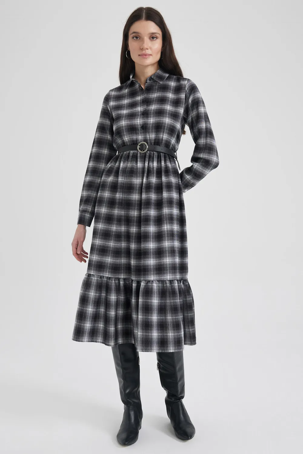 فستان ميدي كاروهات بحزام