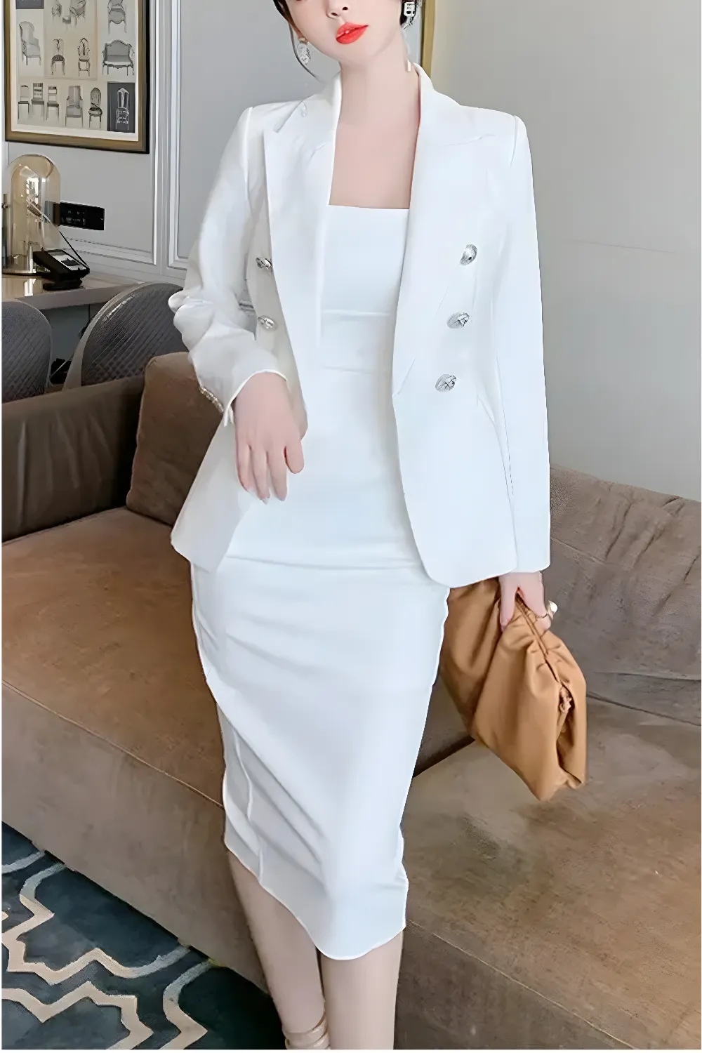 فستان سهرة ميدي بدون كتف